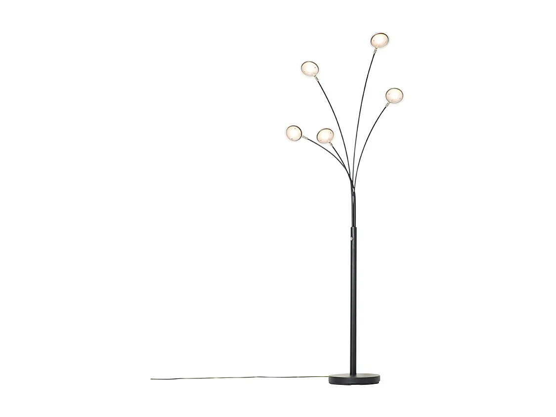 Lampadaire design noir avec LED dimmable 5 lumières - Sixties Trento
