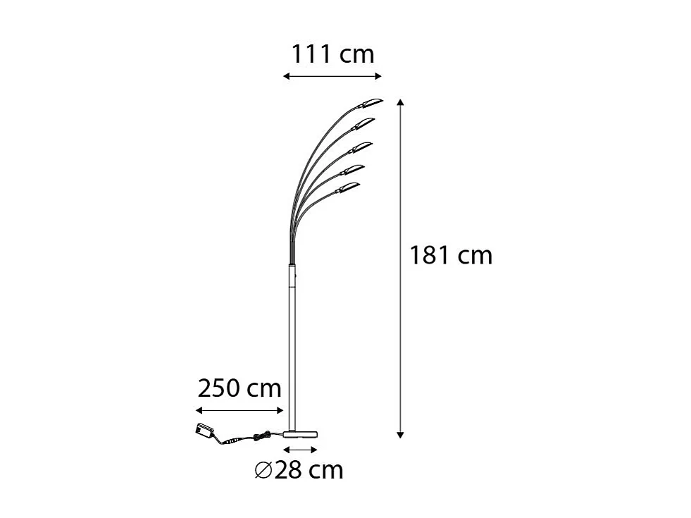Lampadaire design noir avec LED dimmable 5 lumières - Sixties Trento