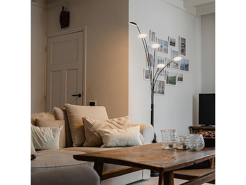 Lampadaire design noir avec LED dimmable 5 lumières - Sixties Trento