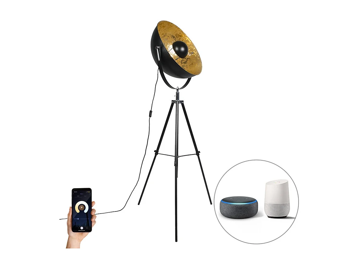 Lampadaire industriel intelligent trépied noir avec WiFi A60 - Magna 50 Eglip