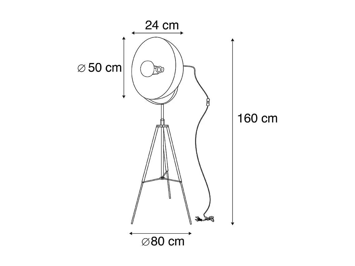 Lampadaire industriel intelligent trépied noir avec WiFi A60 - Magna 50 Eglip
