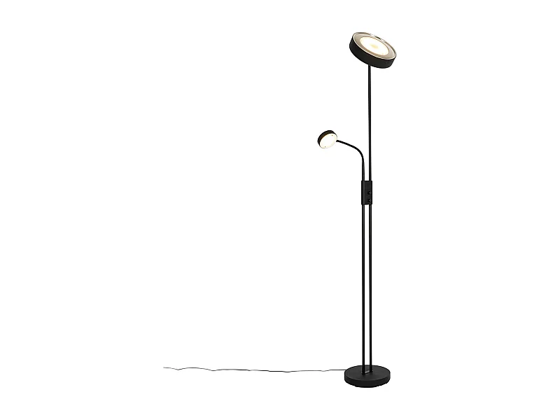 Lampadaire noir avec LED et variateur avec lampe de lecture - Kelso