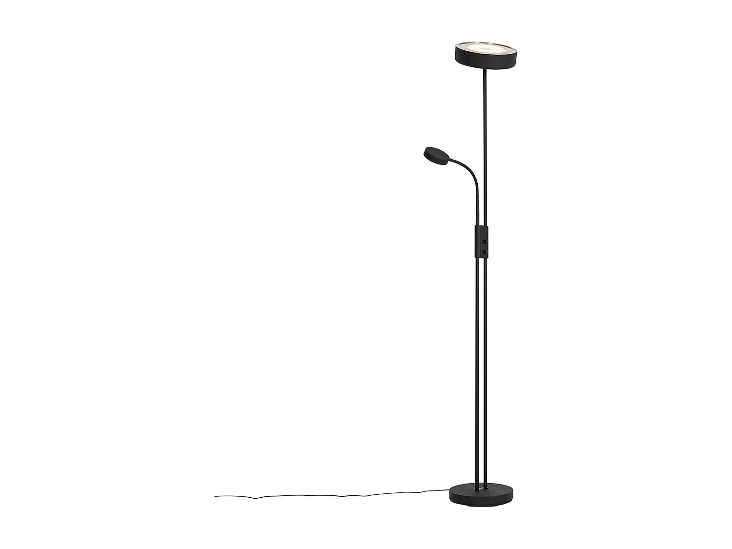 Lampadaire noir avec LED et variateur avec lampe de lecture - Kelso