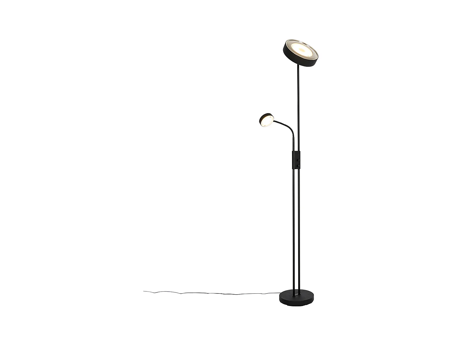 Lampadaire noir avec LED et variateur avec lampe de lecture - Kelso