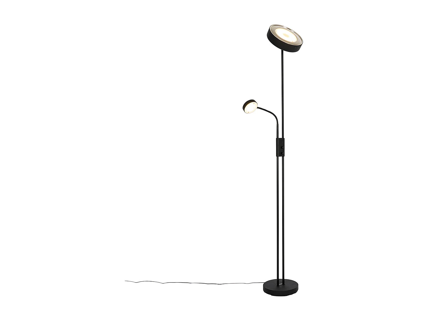 Lampadaire noir avec LED et variateur avec liseuse - Kelso