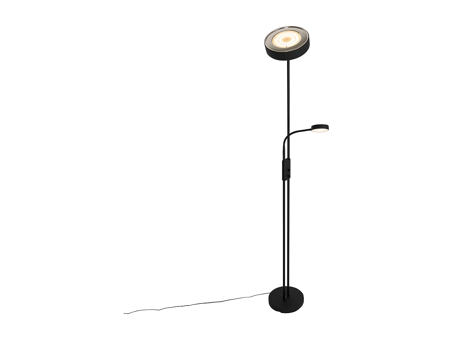 Lampadaire noir avec LED et variateur avec liseuse - Kelso
