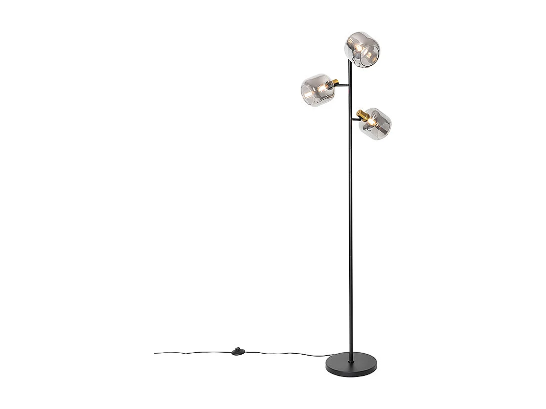 Lampadaire noir avec or avec verre fumé 3 lumières - Zuzanna