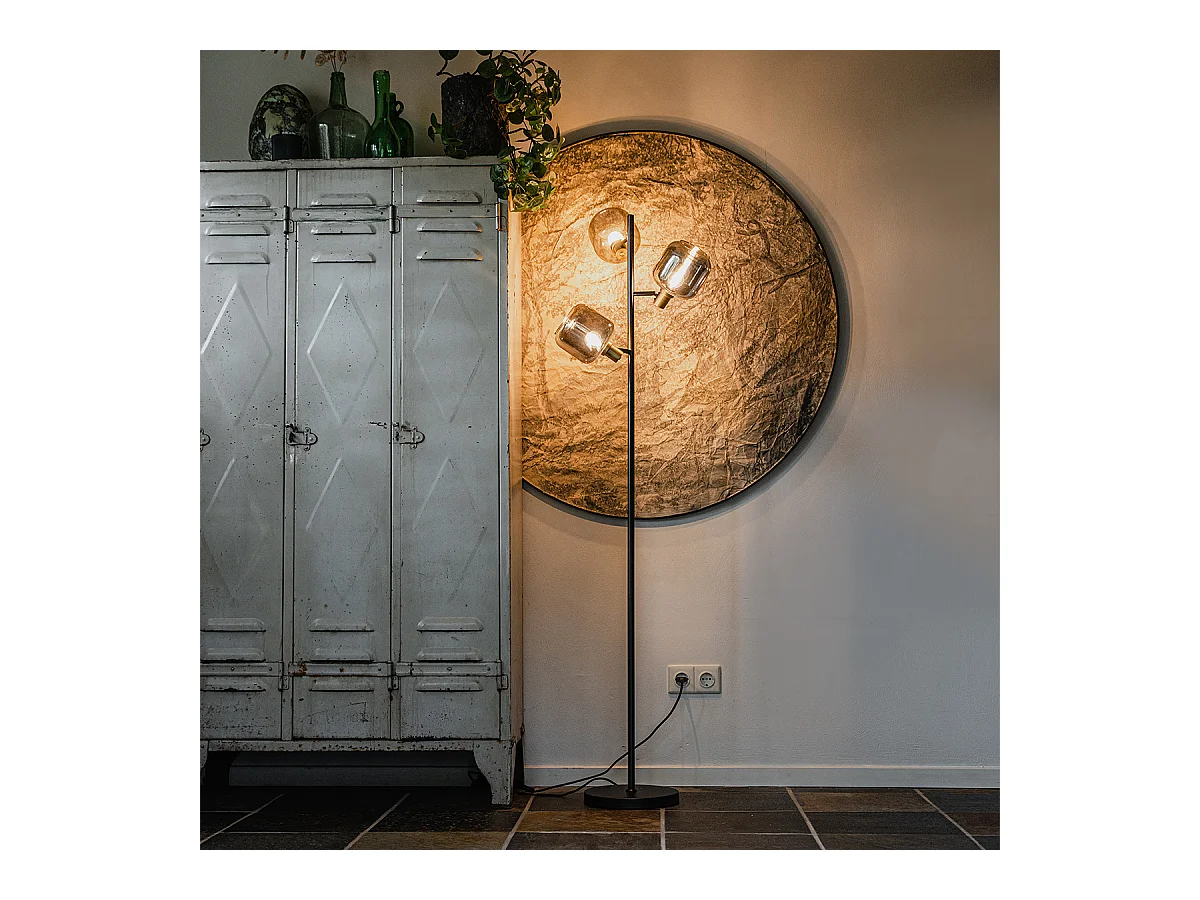 Lampadaire noir avec or avec verre fumé 3 lumières - Zuzanna