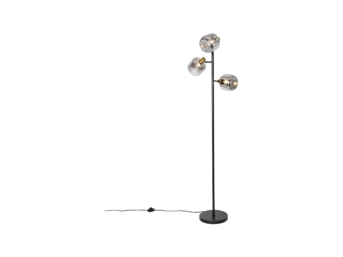 Lampadaire noir avec or avec verre fumé 3 lumières - Zuzanna