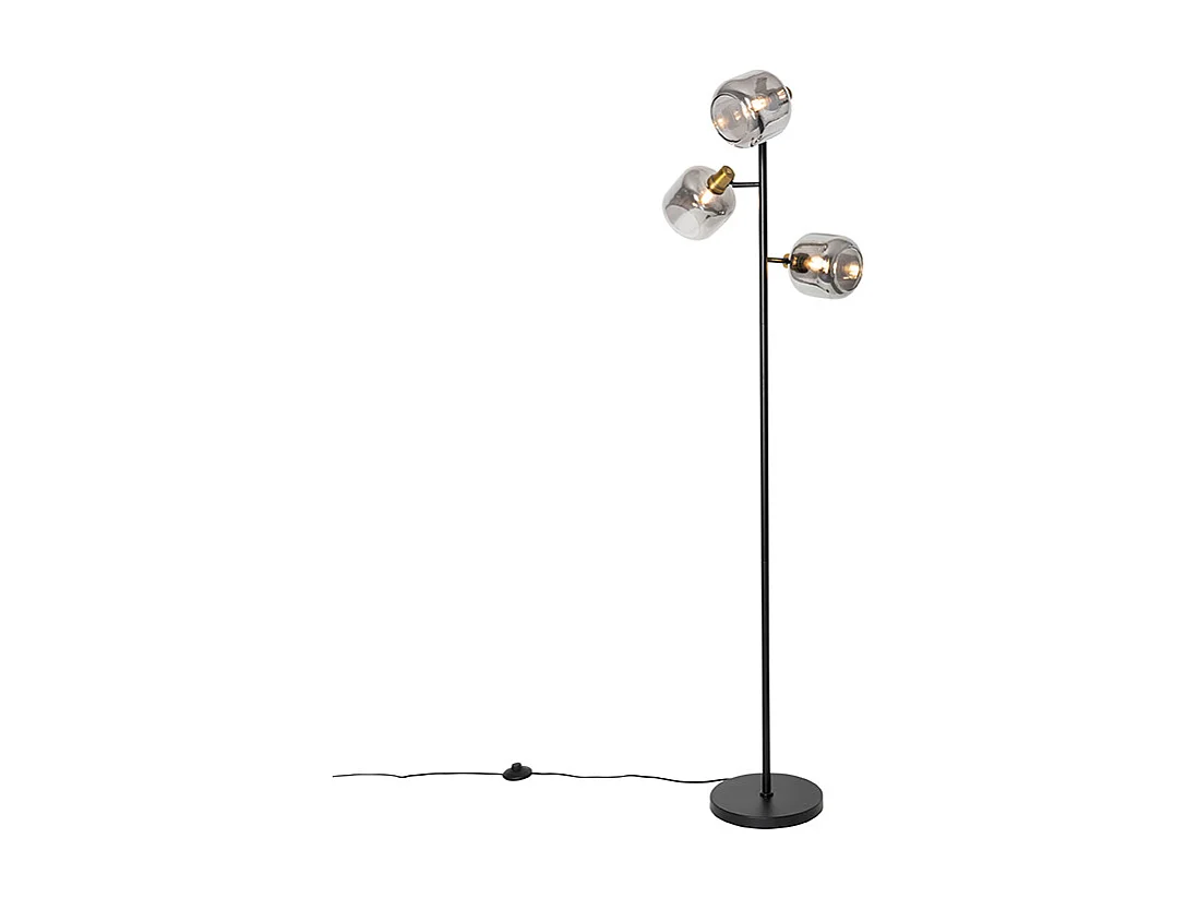 Lampadaire noir avec or et verre fumé 3 lumières - Zuzanna