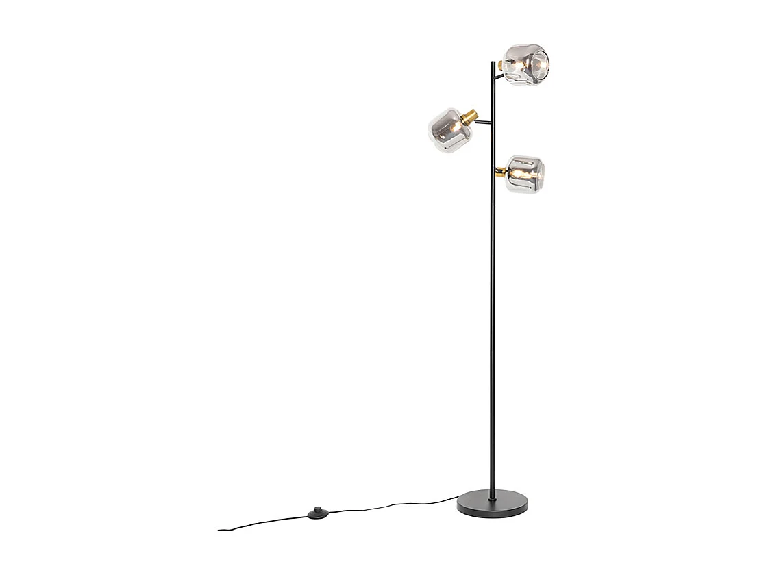 Lampadaire noir avec or et verre fumé 3 lumières - Zuzanna