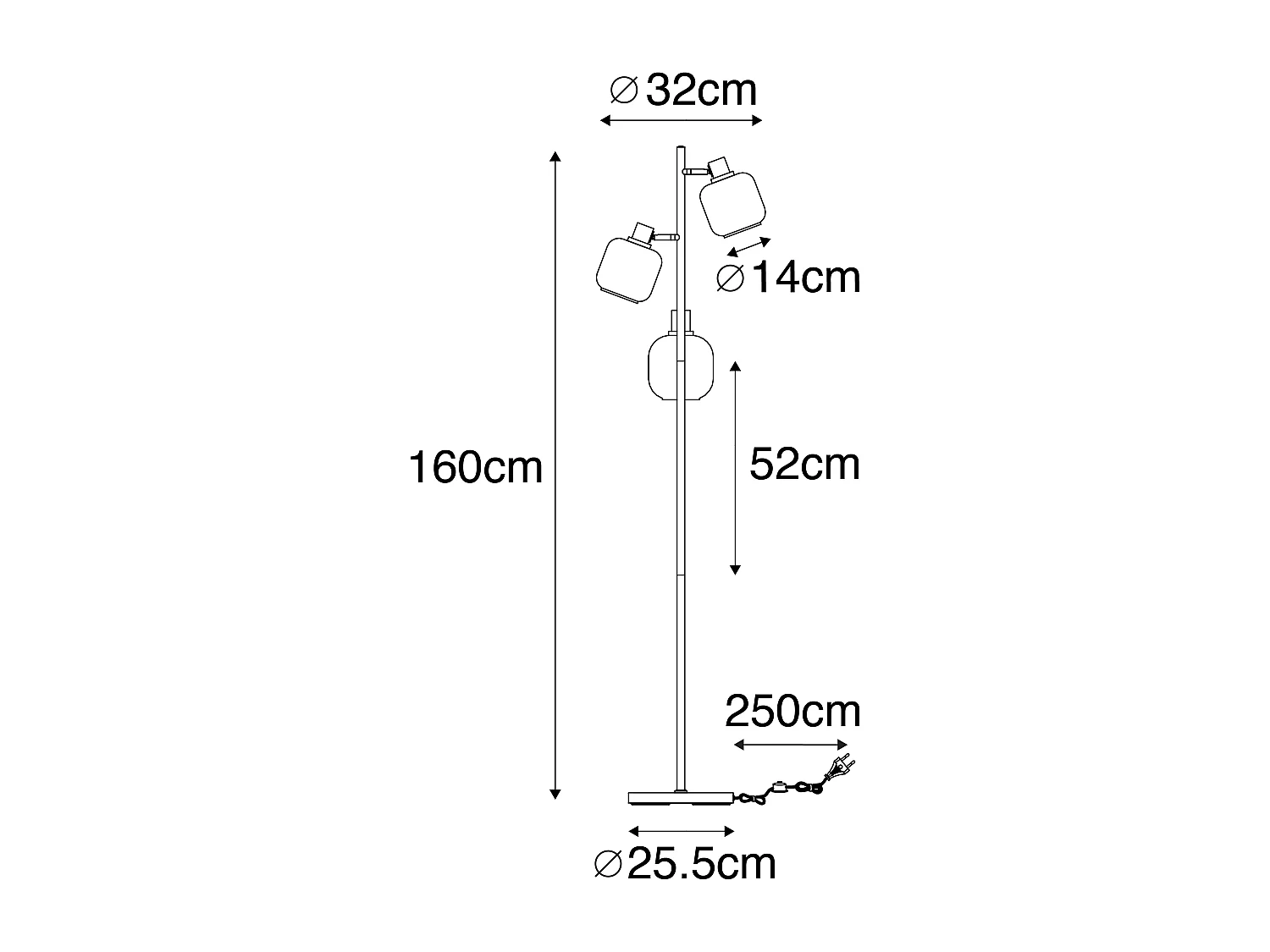 Lampadaire noir avec or et verre fumé 3 lumières - Zuzanna