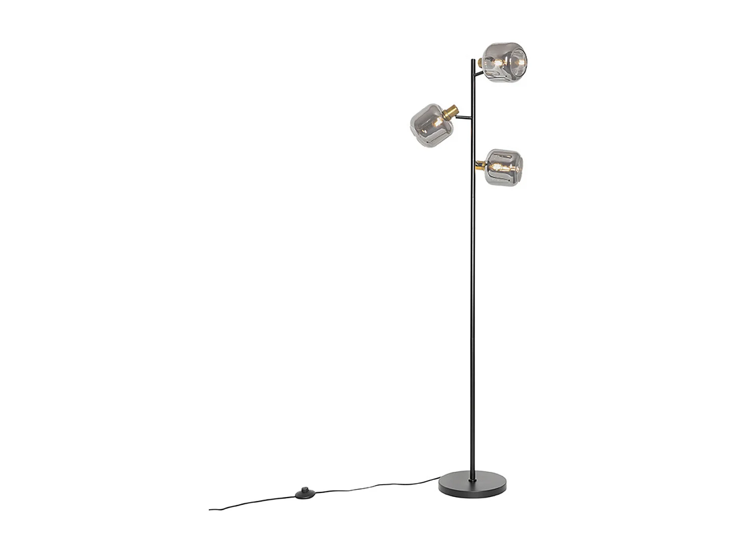 Lampadaire noir avec or et verre fumé 3 lumières - Zuzanna