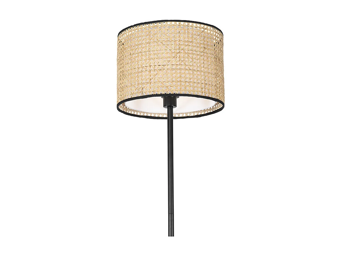 Lampadaire Country noir avec abat-jour en rotin - Kata