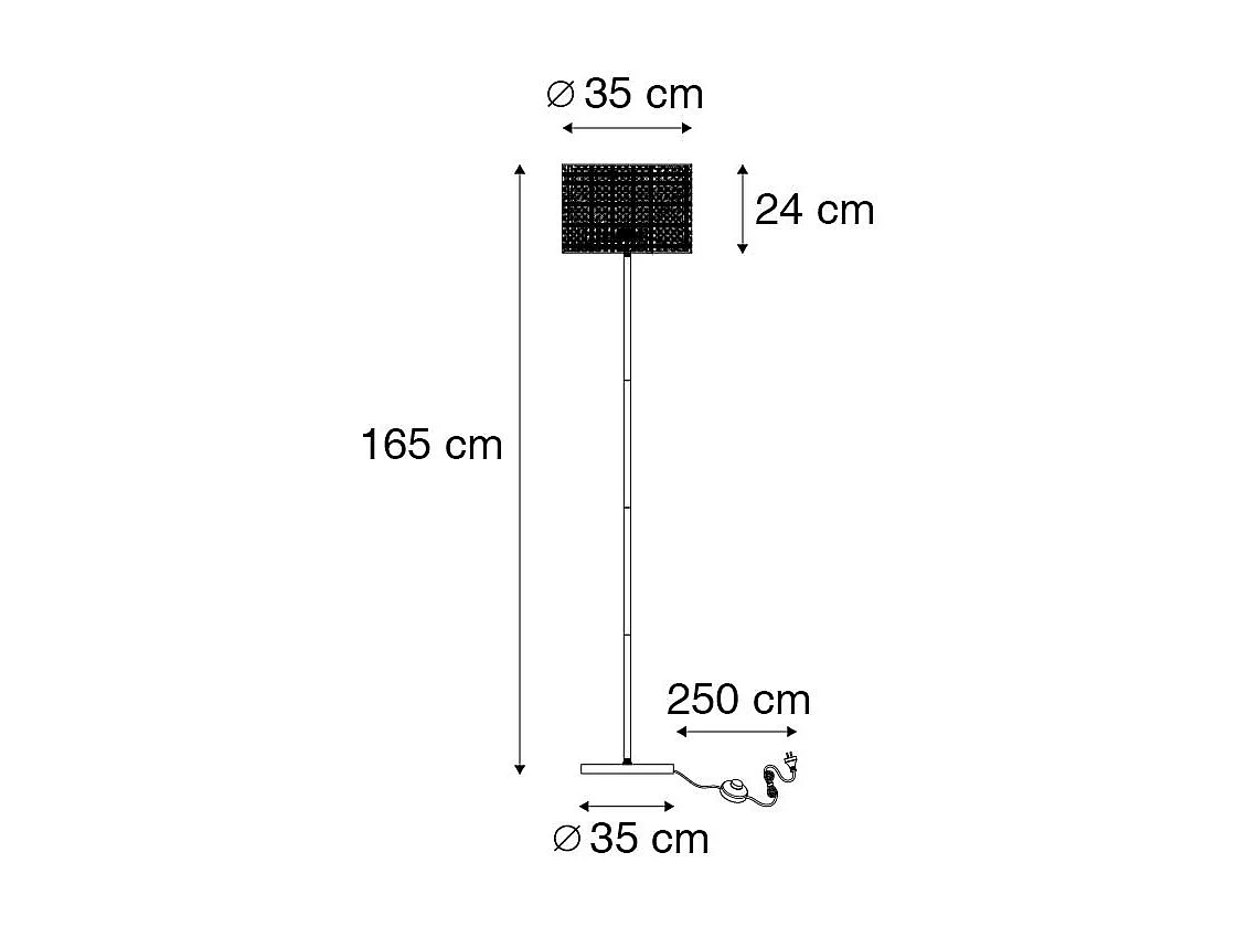 Lampadaire Country noir avec abat-jour en rotin - Kata