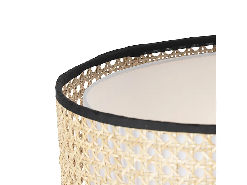 Lampadaire Country noir avec abat-jour en rotin - Kata