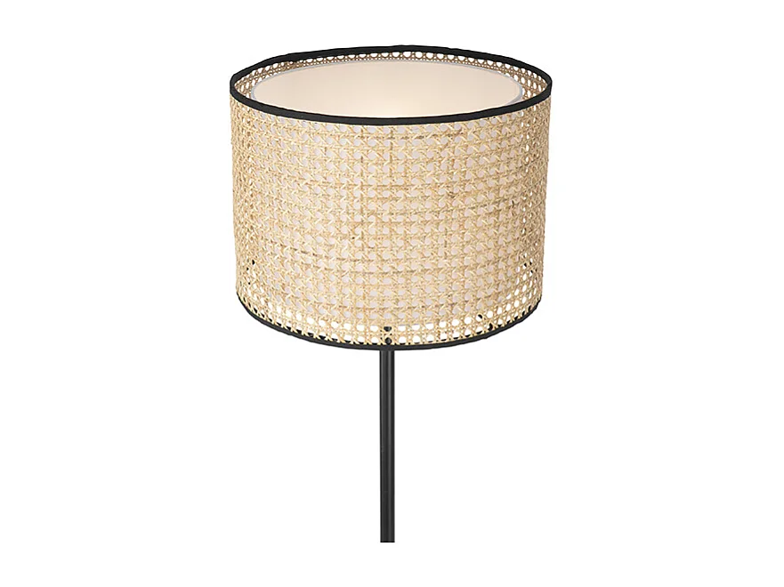 Lampadaire Country noir avec abat-jour en rotin - Kata