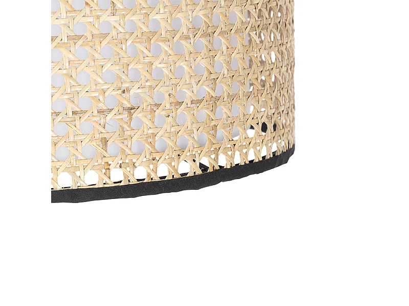 Lampadaire rustique noir avec abat-jour en rotin - Kata