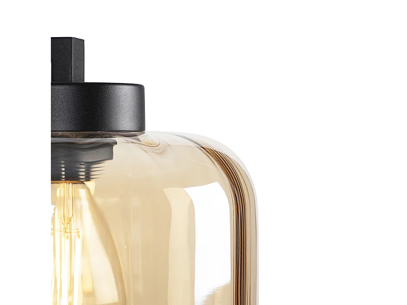 Lampadaire design noir avec verre ambré - Qara