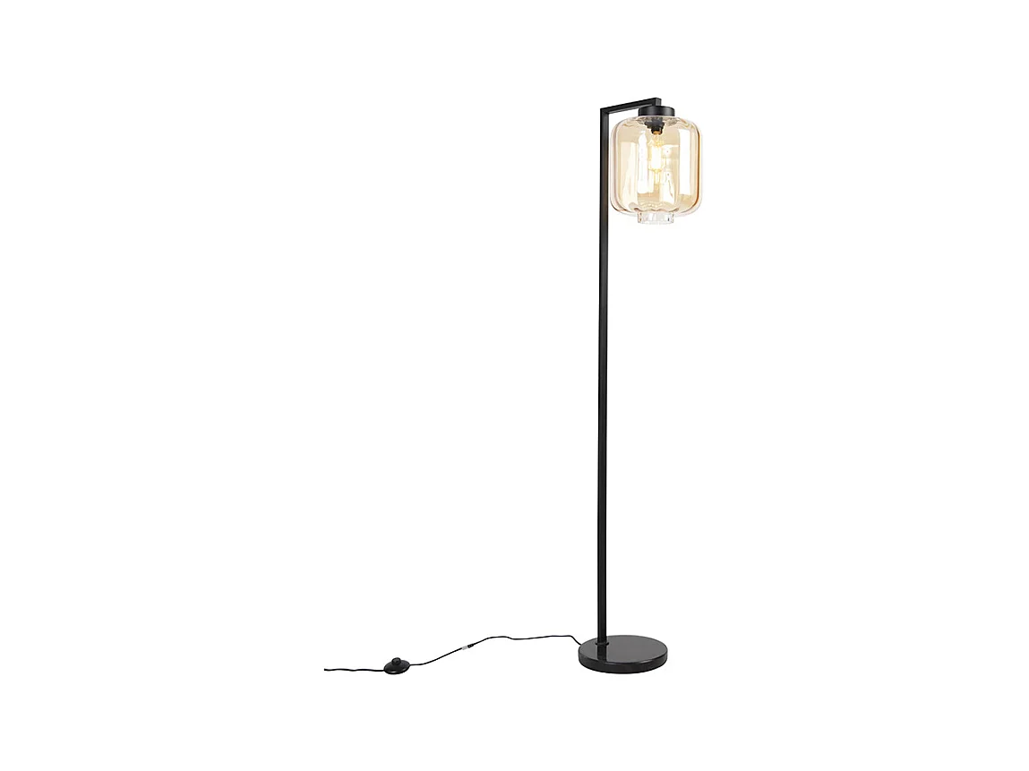Lampadaire design noir avec verre ambré - Qara
