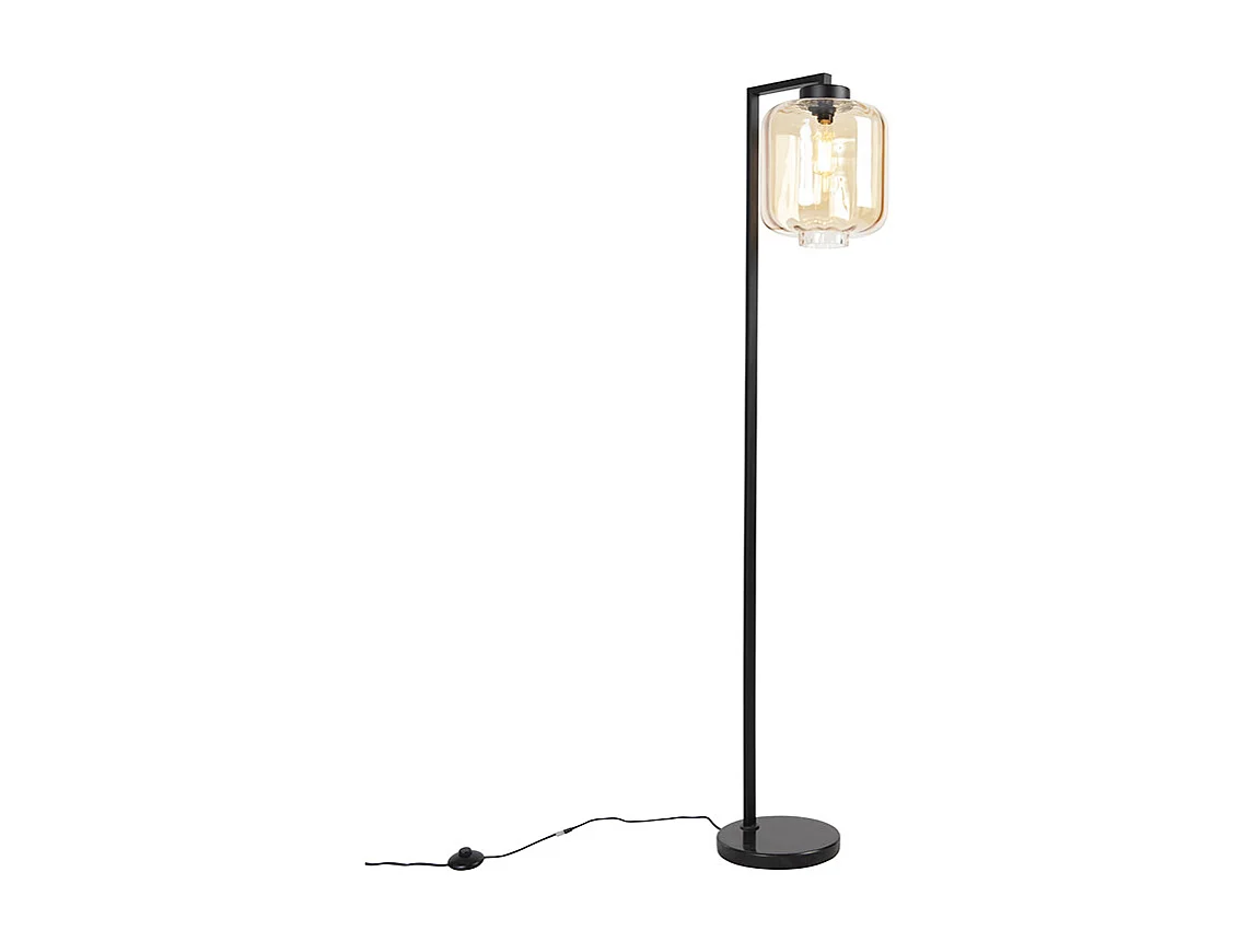 Lampadaire design noir avec verre ambré - Qara Down