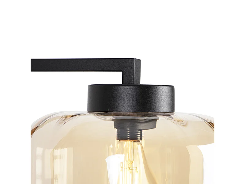 Lampadaire design noir avec verre ambré - Qara Down