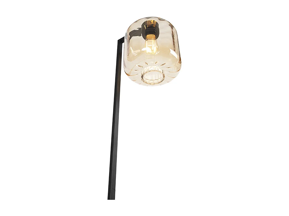 Lampadaire design noir avec verre ambré - Qara Down