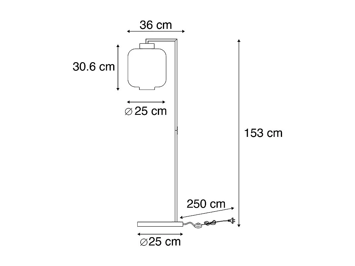 Lampadaire design noir avec verre ambré - Qara Down