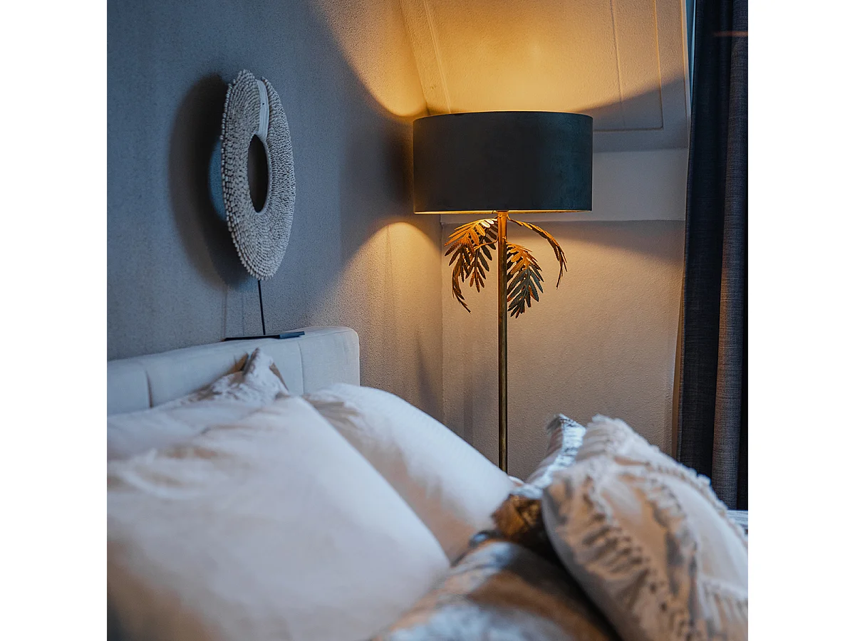 Lampadaire vintage or avec abat-jour en velours taupe 50 cm - Botanica