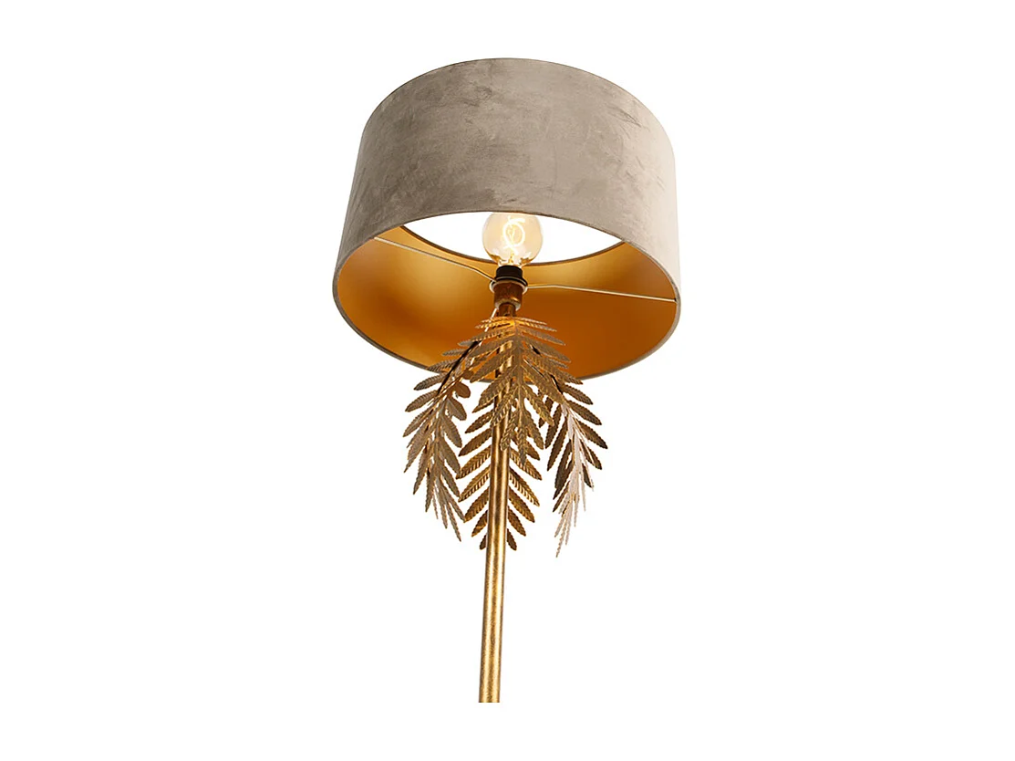 Lampadaire vintage or avec abat-jour en velours taupe 50 cm - Botanica