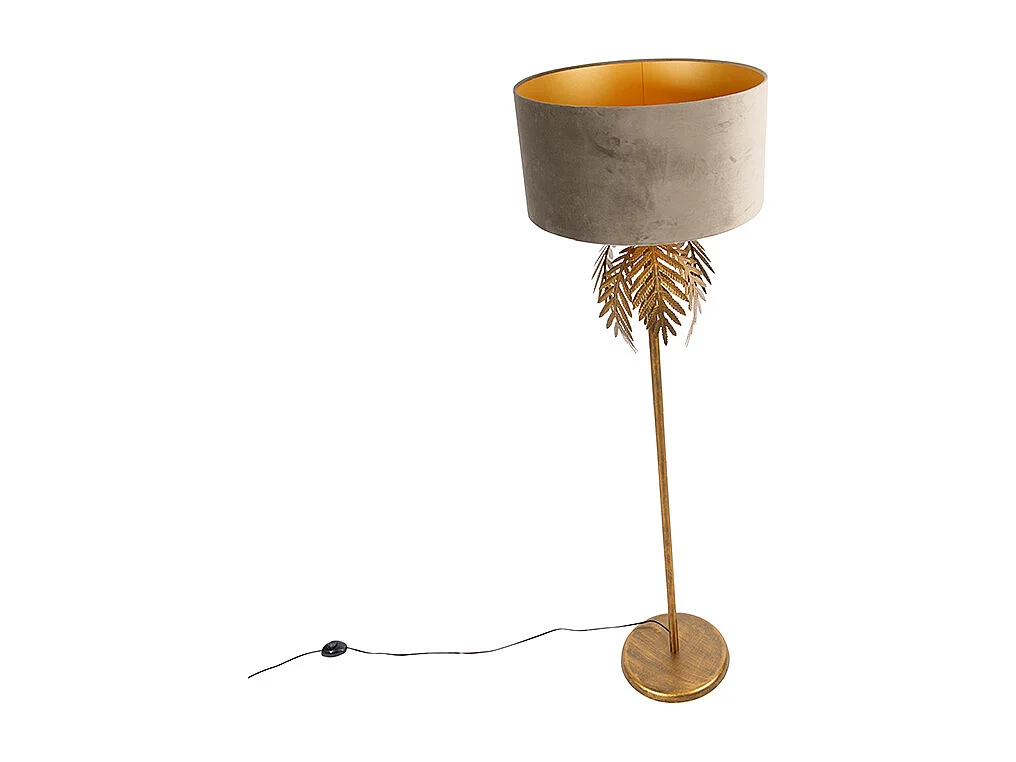 Lampadaire vintage or avec abat-jour en velours taupe 50 cm - Botanica