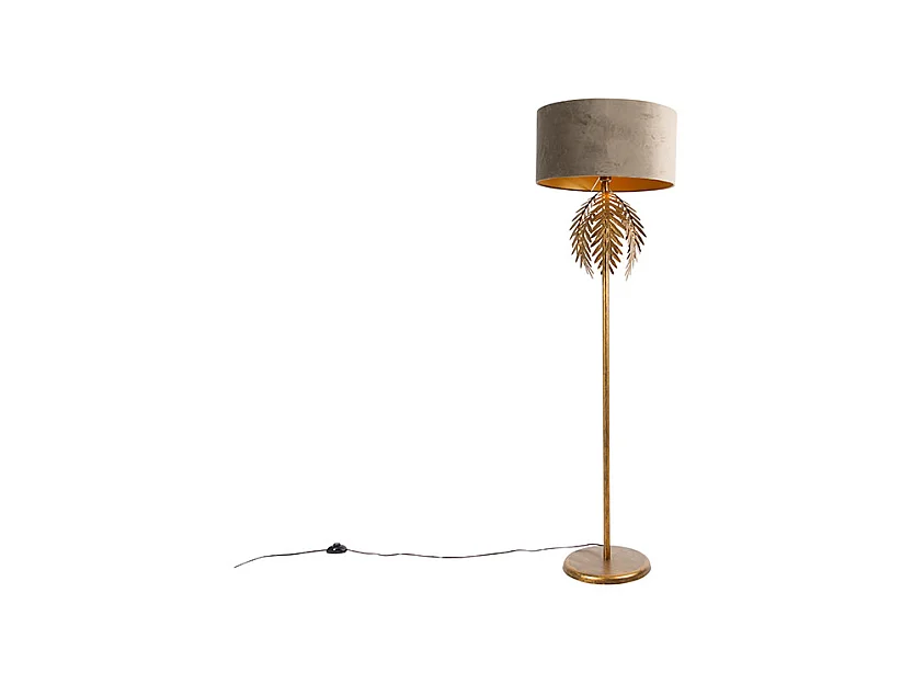 Lampadaire vintage or avec abat-jour en velours taupe 50 cm - Botanica