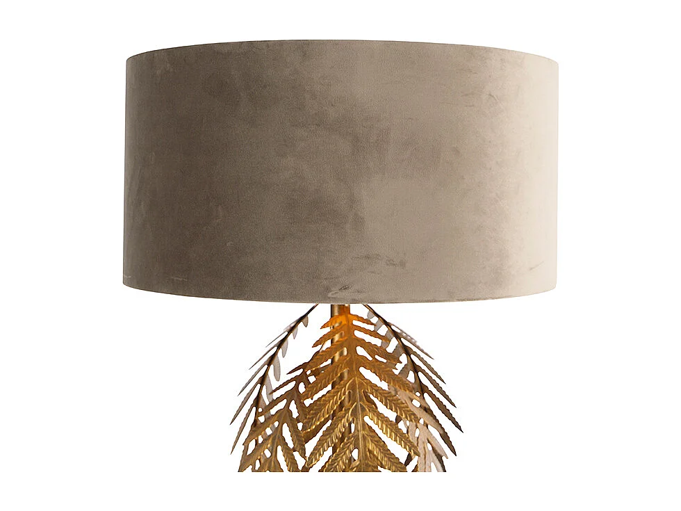 Lampadaire vintage doré 145 cm avec abat-jour en velours taupe 50 cm - Botanica