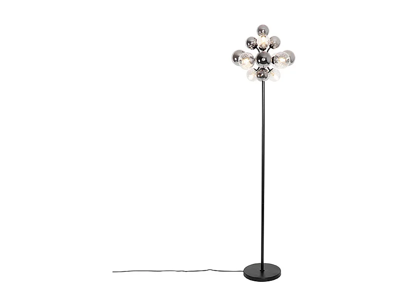 Lampadaire noir avec verre fumé et transparent 8 lumières - Bonnie