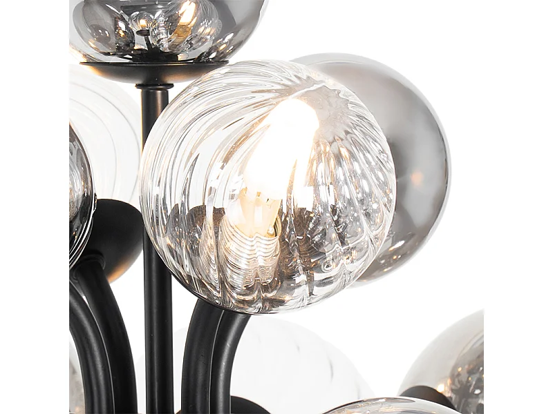 Lampadaire noir avec verre fumé et transparent 8 lumières - Bonnie