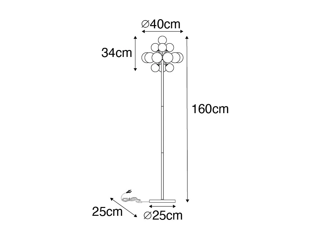 Lampadaire noir avec verre fumé et transparent 8 lumières - Bonnie
