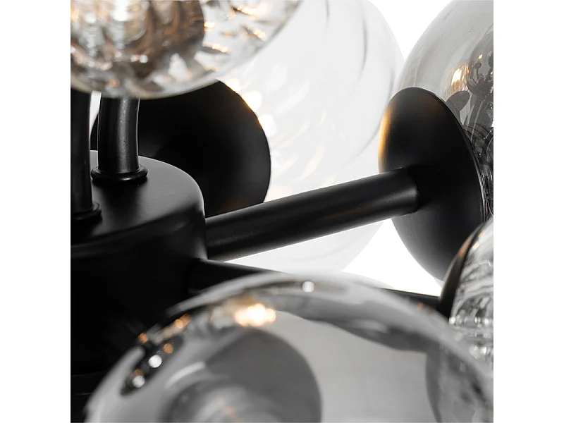 Lampadaire noir avec verre fumé et transparent 8 lumières - Bonnie