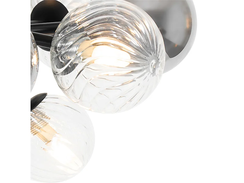 Lampadaire noir avec verre fumé et transparent 8 lumières - Bonnie