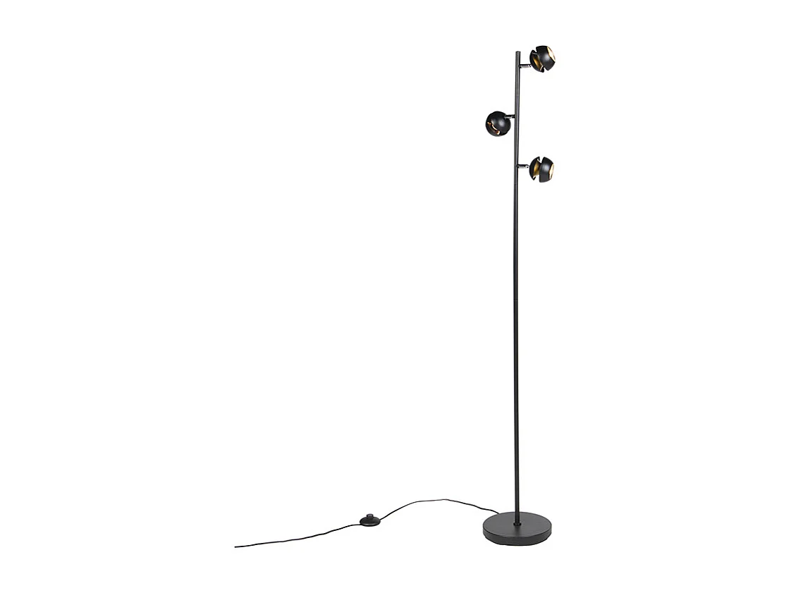 Lampadaire moderne à 3 lumières, noir avec intérieur doré - Buell Deluxe