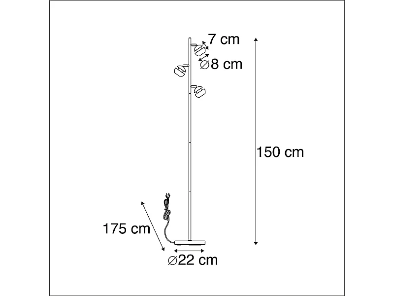 Lampadaire moderne 3 lumières noir avec intérieur doré - Buell Deluxe