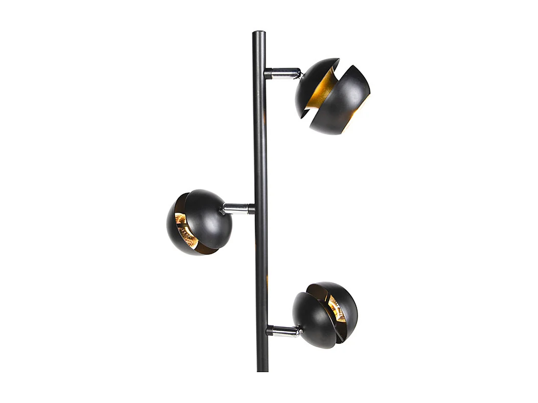 Lampadaire moderne 3 lumières noir avec intérieur doré - Buell Deluxe