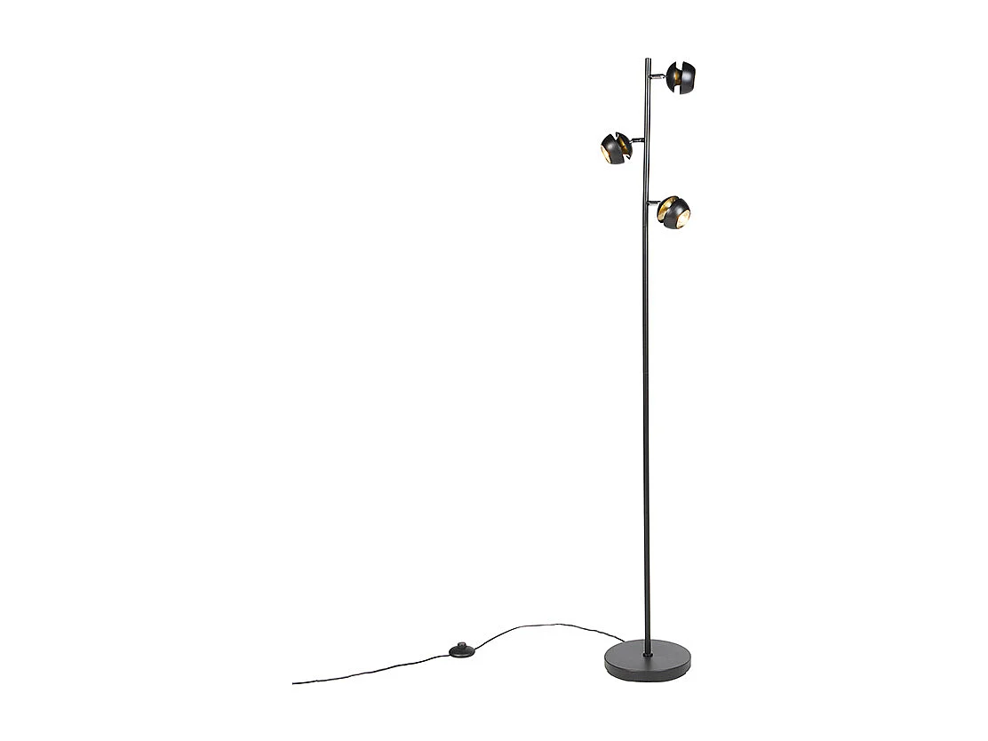 Lampadaire moderne 3 lumières noir avec intérieur doré - Buell Deluxe