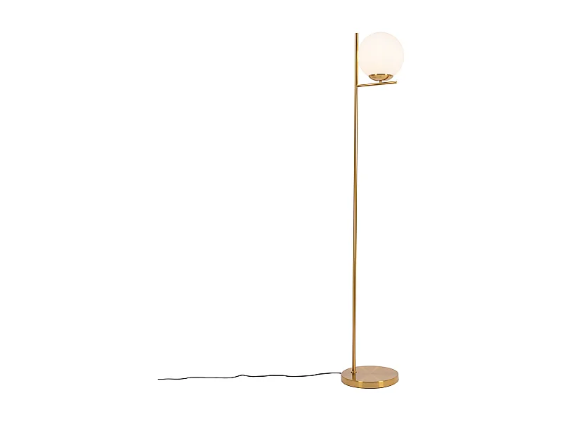 Lampadaire Art Déco or et verre opale - Flore