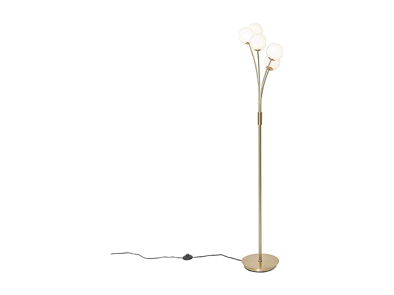 Lampadaire moderne or avec verre opale 5 lumières - Athènes