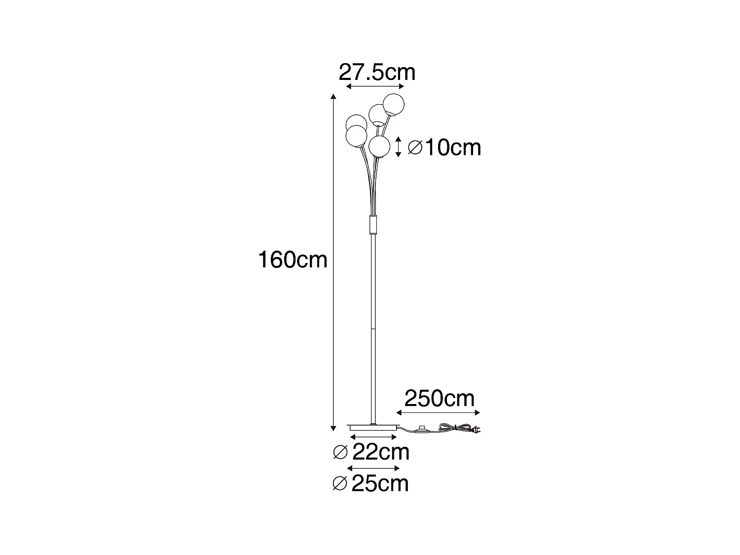 Lampadaire moderne or avec verre opale 5 lumières - Athènes