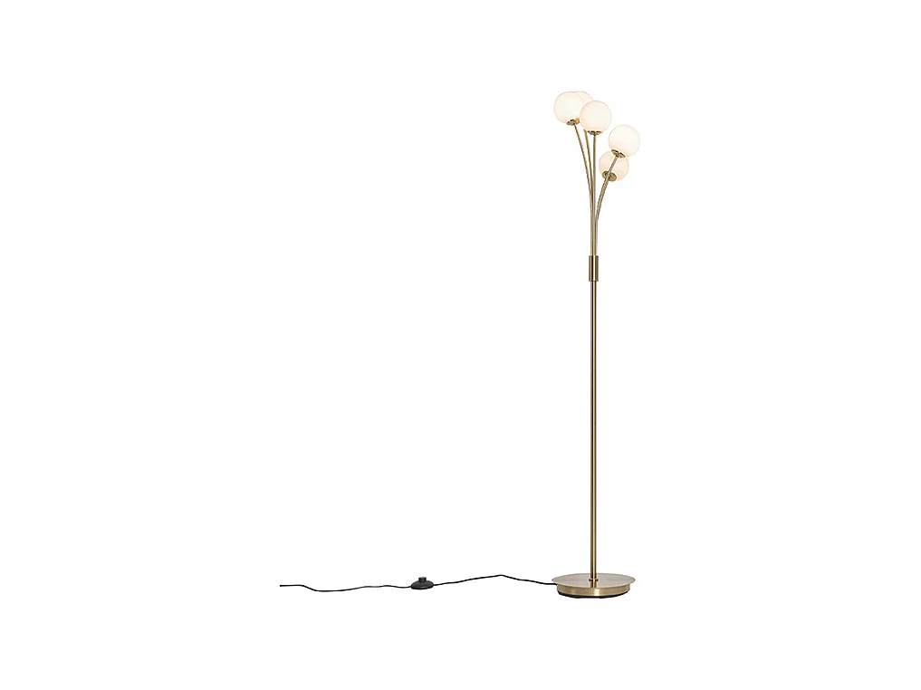 Lampadaire moderne or avec verre opale 5 lumières - Athènes