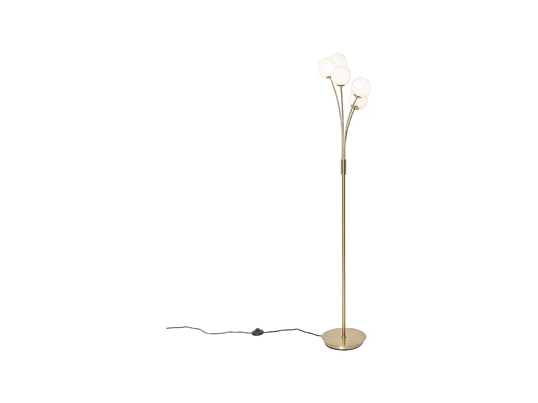 Lampadaire moderne or avec verre opale 5 lumières - Athènes