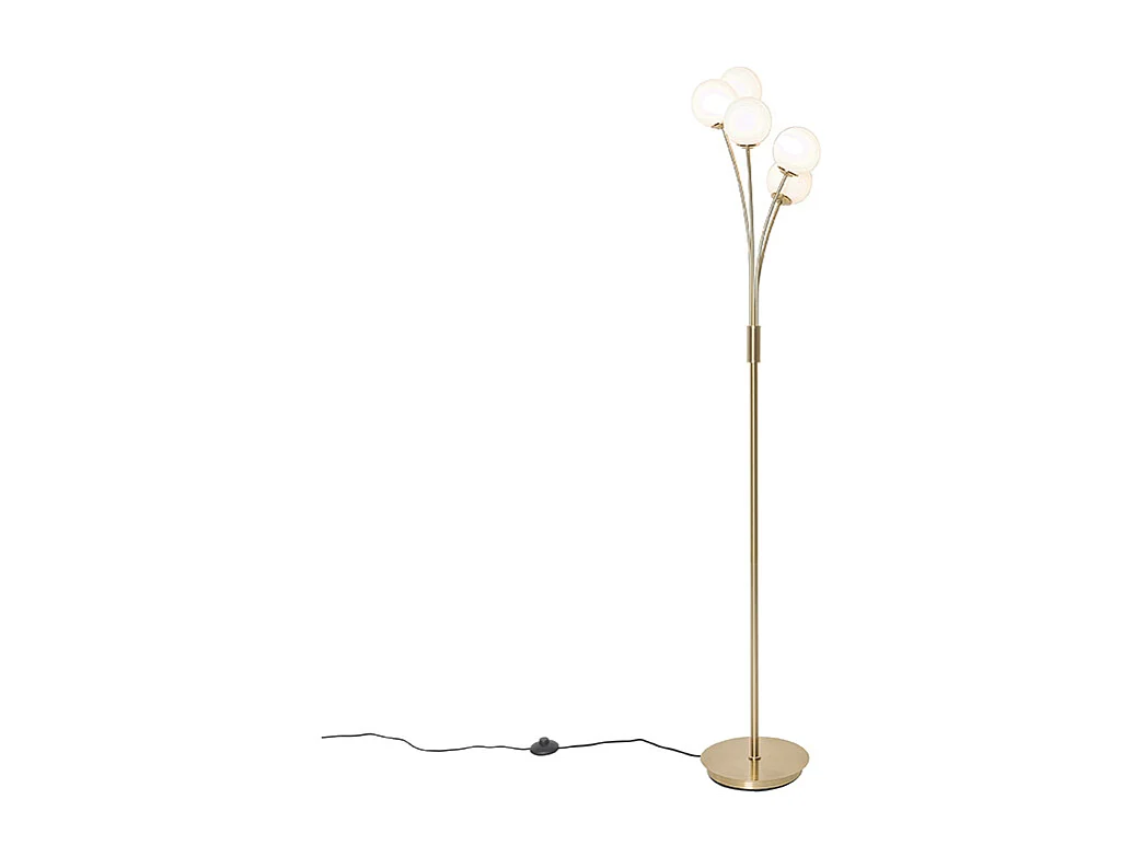 Lampadaire moderne doré avec verre opale 5 lumières - Athènes