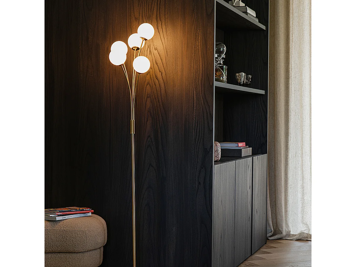 Lampadaire moderne doré avec verre opale 5 lumières - Athènes