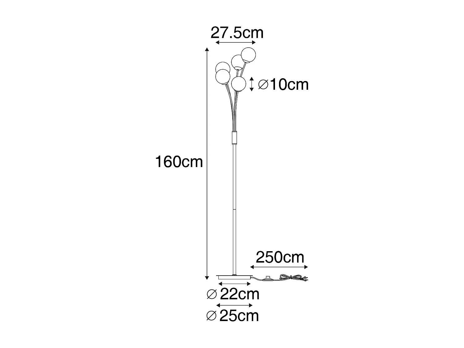 Lampadaire moderne doré avec verre opale 5 lumières - Athènes